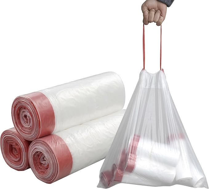 Pekky 3 Gallon Small Drawstring Trash Bags Clear (120 Counts/3 Rolls)