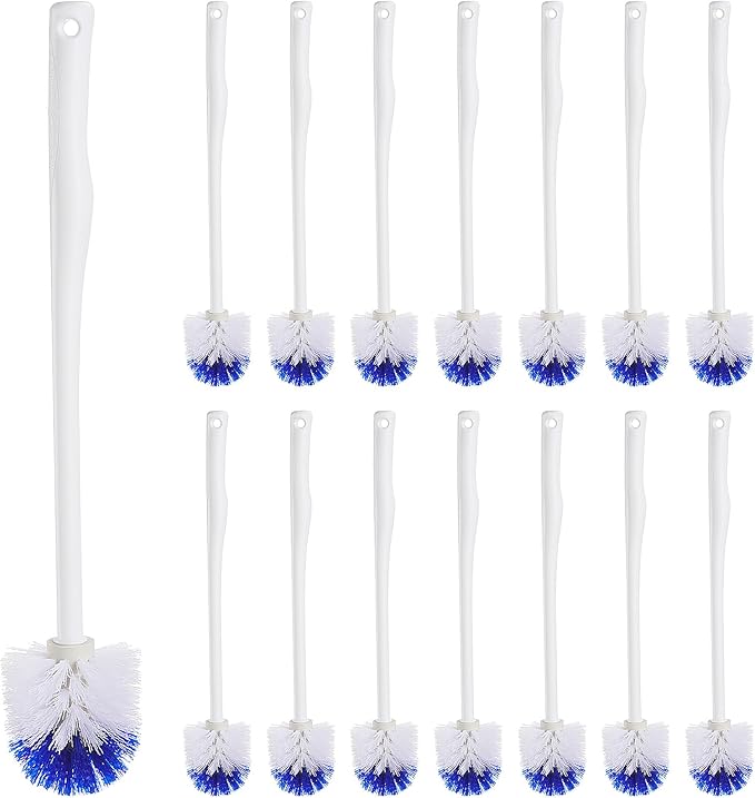 15 Pcs 18.5 Inch Toilet Bowl Cleaner Brush Bathroom Long Plastic Handled Cleaning Scrubber with Hook Hole Without Holder for Household Cleaning (BlueWhite)