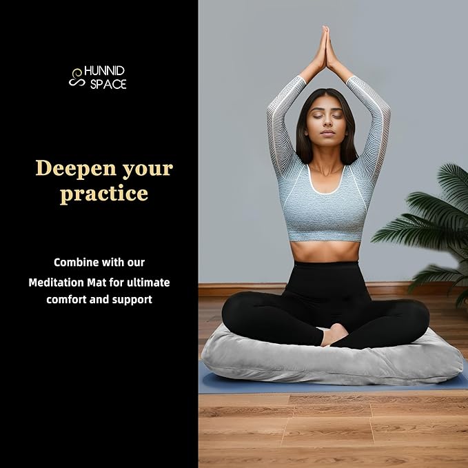 Meditation Zafu Cushion Set with Buckwheat Hulls &amp Memory Foam - Ergonomic Support for Yoga &amp Sitting - Removable Machine-Washable Luxury Velvet Cover - for Adults and Kids (Grey)
