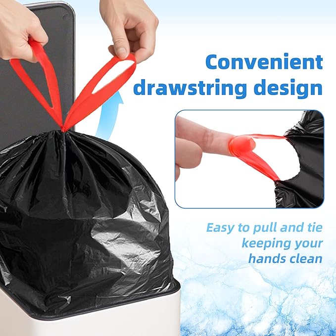 13+ Gallon Ultra StrongDrawstring Trash Bags Heavy DutyTrash Bags Tall Kitchen Large Black Garbage Bags (100)