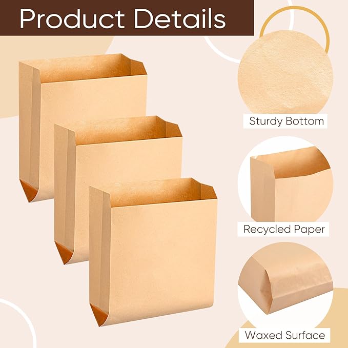 Waxed Kraft Feminine Hygiene Liner Bag Business Restroom Bathroom Personal Dispensers 7.5 x 10 Waste Receptacle Paper Liners Sanitary Napkin Disposal Bags Kraft Bag (100 Pcs)