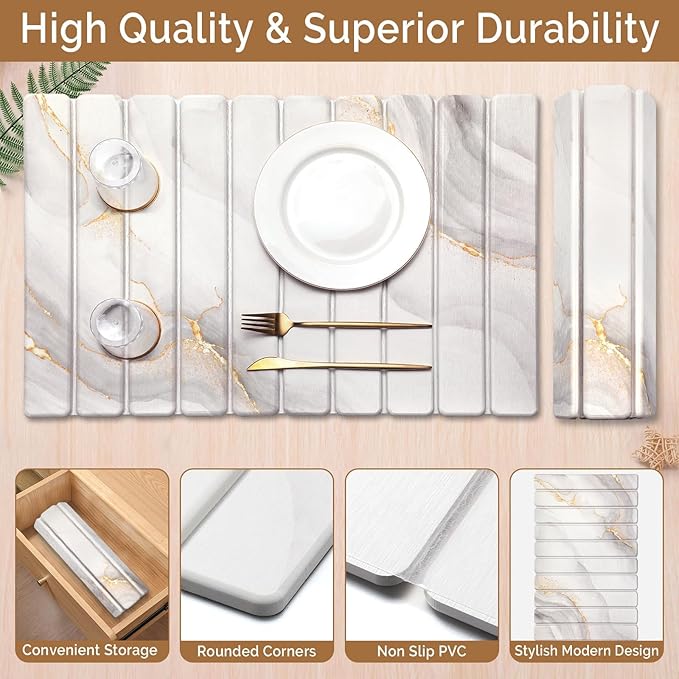 Large Stone Dish Drying Mat for Kitchen CounterQuick Dry Stone Dishes MatsMarbled Water Absorbing Diatomaceous Earth Drying Pad for Countertop Bottles Utensils Cups(Yellow White 24x16&amp8x4)