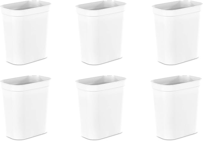 Sterilite 2.5 Gallon Vanity Wastebasket Small Open Top Trash Can for the Bathroom Bedroom Dorm Room or Office White 6-Pack
