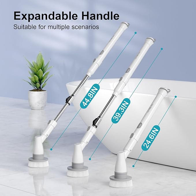 Ultrean Spin Brush Cordless Electric Spin Scrubber with 4 Replaceable Brush Heads Adjustable Extension Handle 2 Speed Shower Scrubber for Cleaning Bathroom Tile Floor Tub