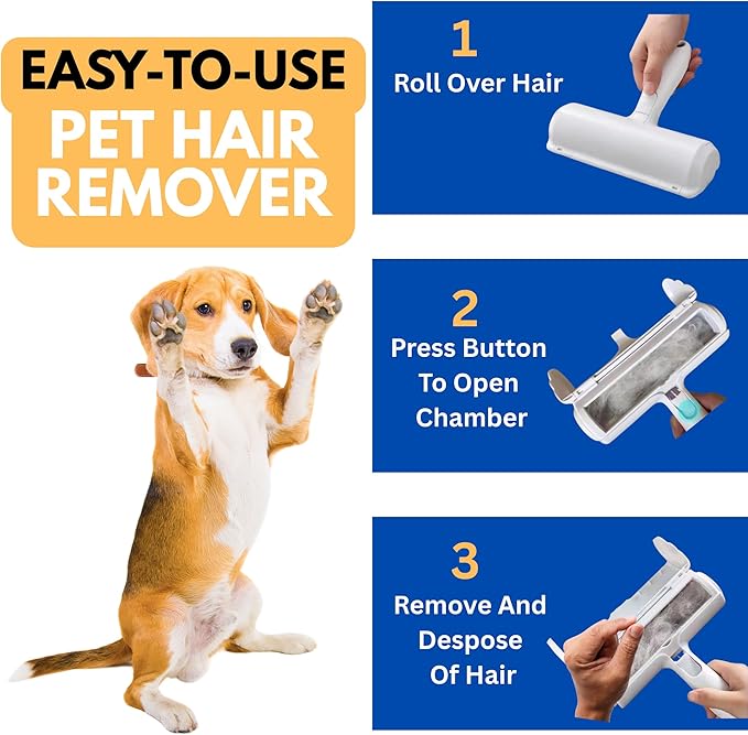 Pet Hair Remover Roller – Reusable Lint Roller for Dog &amp Cat Hair with Self-Cleaning Base – White