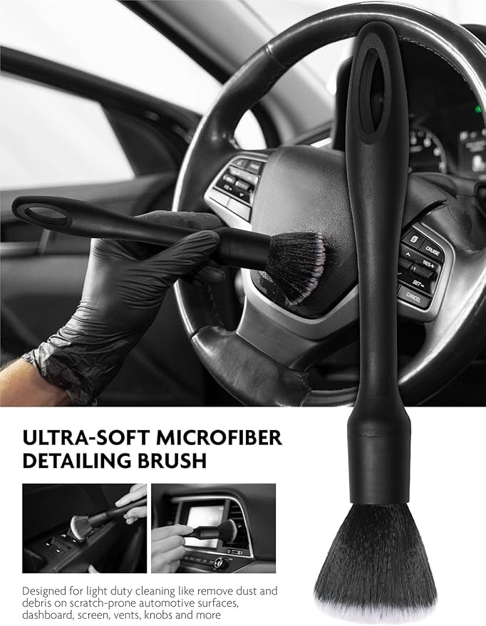 Fantasticlean 9PCS Car Interior Detailing Set Microfiber Cloth &amp Applicator Single-Head Detailing Brushes Natural Bristles Scratch-Free &amp Ultra-Soft for Seats Leather Care or Cleaning