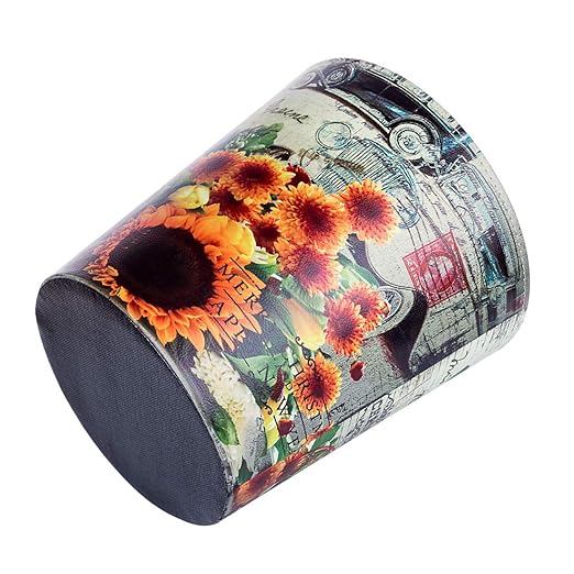 Leather Trash Can Retro Decorative Waste Basket 10L Capacity Small Waste Paper Basket Waterproof Garbage Can for Bathroom Bedroom Office Kitchen and Living Room - Sunflower