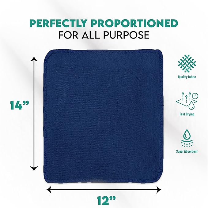 ZUPERIA Cotton Shop Towel – Multipurpose Cleaning Cloths (14 x 12 - Pack of 150 - Blue) Reusable Shop Rags for Automobiles Industrial Restaurants Garage and Homes