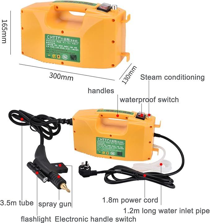2600w High Temperature Steam CleanerHandheld Pressurized Steam Cleanerfor Stain RemovalCurtainsCar SeatsFloorWindowHandle DesignEasy to Use110v-3000w