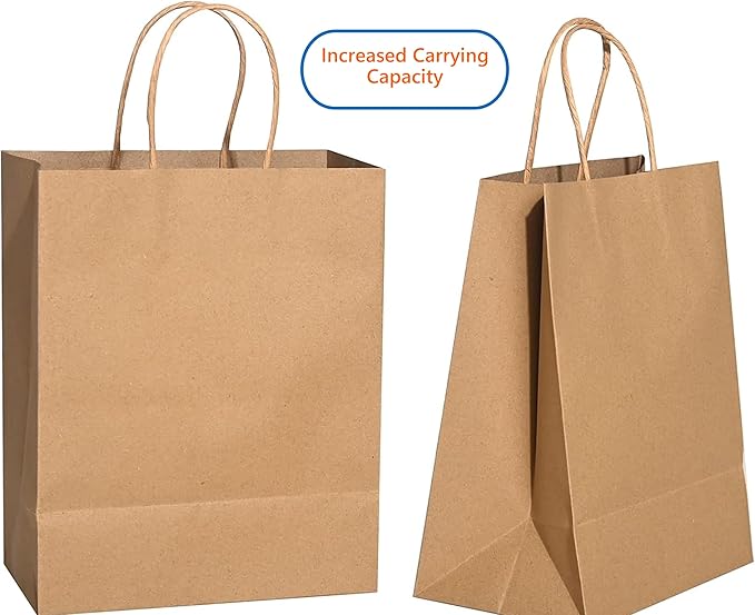 57 Lb Large Kraft Paper Grocery Bags with Handles - 50 Count 12 x 17 x 7 - Durable Reusable &amp Eco-Friendly Shopping Bags Brown Kraft Take-Out Bags for Retail To-Go Any Occasion (50 With Handl