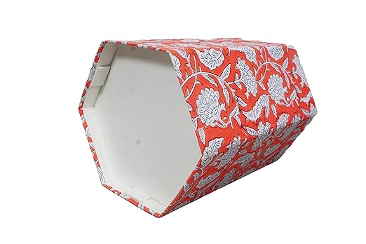 Handmade Cotton Paper Waste Basket Stylish Trash Can for Home or Office (1 ORE-NGE White FLOWAR)