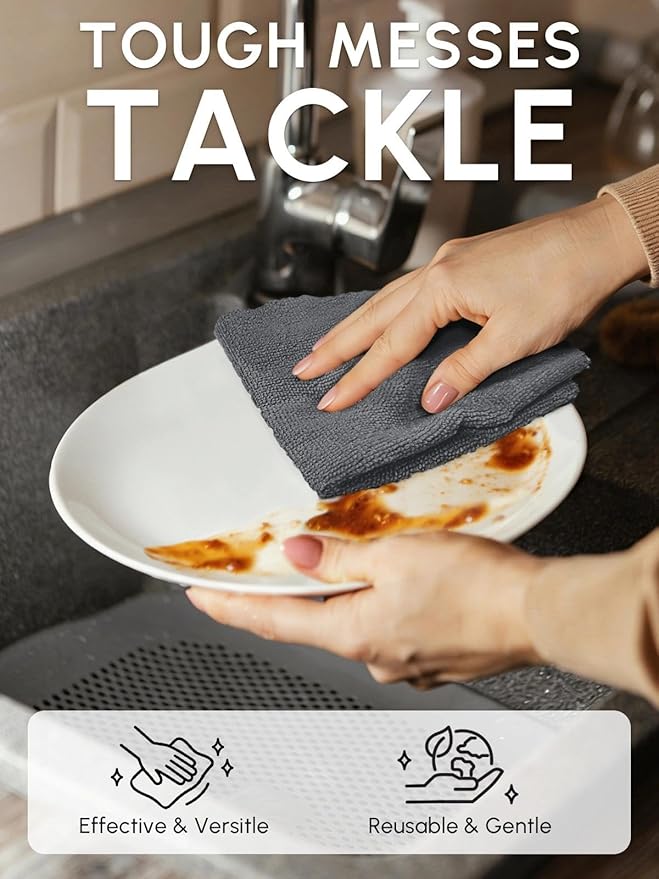 Microfiber Cleaning Cloths Roll 75 Pack Tear Away Microfiber Towels Roll 12 x 12 Lint Free Rags Reusable Cleaning Cloths Washable Scratch FreeUltra Absorbent Dish Rags(Dark Grey)