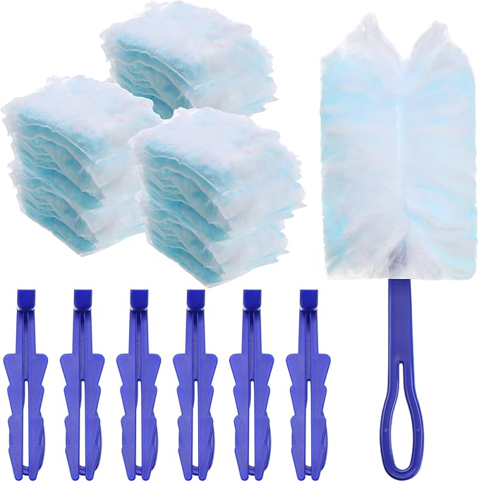 Yaomiao 120 Pcs Duster Refills for Cleaning Includes 100 Disposable Duster Refills Bulk with 20 Replacement Handle for Cleaning Office Home Blinds Ceiling Fans Furniture(Blue)