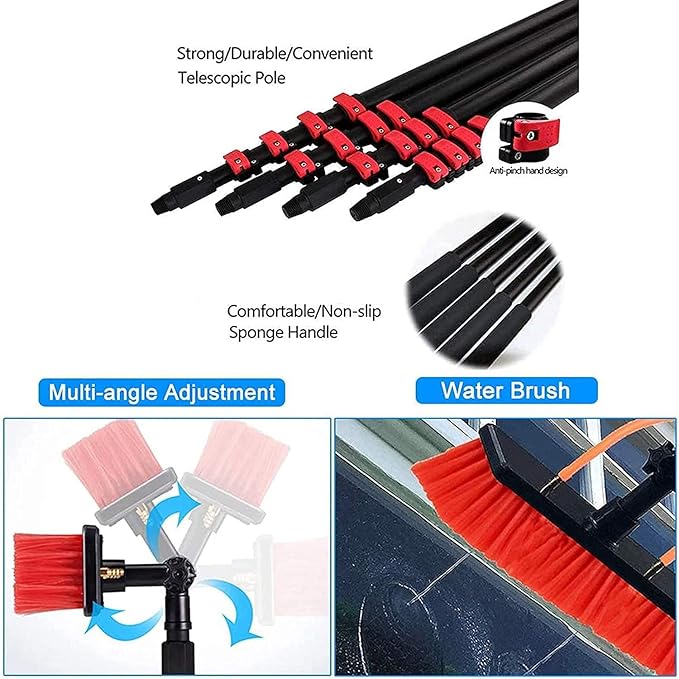 Water Fed Pole Kit Window and Solar Cleaning Pole/Outdoor Window Glass Cleaner Solar Panel Cleaner Extendable for Window Glass Solar Panel Truck Washing Brush 35cm Br