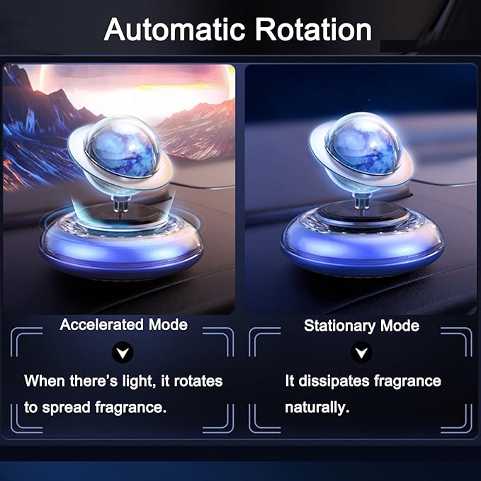 Car Air Fresheners Alloy Solar Energy Rotating Car Diffuser Planet Car Perfume with Long-lasting Aromatherapy Pad Car Decoration Interior Accessories For Car Home Office (Blue)