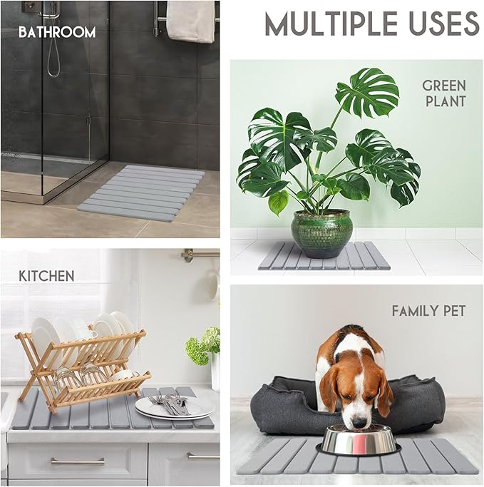BoxedHome Large Stone Dish Drying Mat for Kitchen Counter Foldable Diatomaceous Earth Water Absorbing Mat Bottles Cups 24(L)×16(W) Light Gray