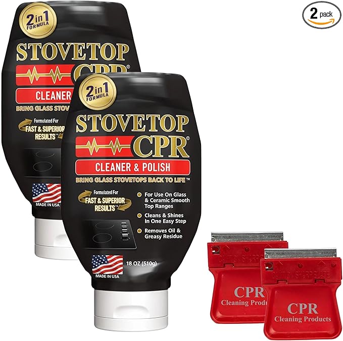 CPR Stovetop 2-in-1 Glass Stovetop Cleaner and Glass Polish(18oz)-Ceramic Top Stove Cleaner Oven Top Cooktop Electric Stove Ceramic (18 Ounce (Pack of 2))