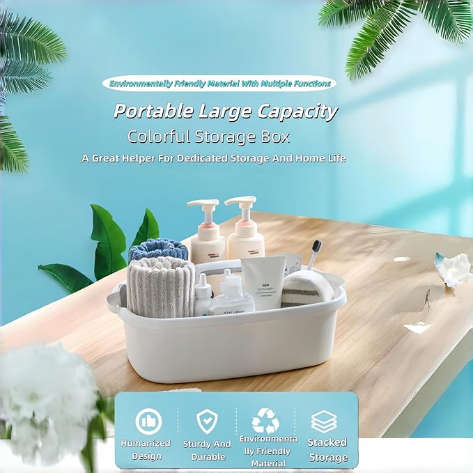 2 Pack Large Cleaning Caddy Portable Shower Basket Supply Organizer with HandlePlastic Bucket Tool Storagefor BathroomBedroomKitchenUnder Sink Storage (White)