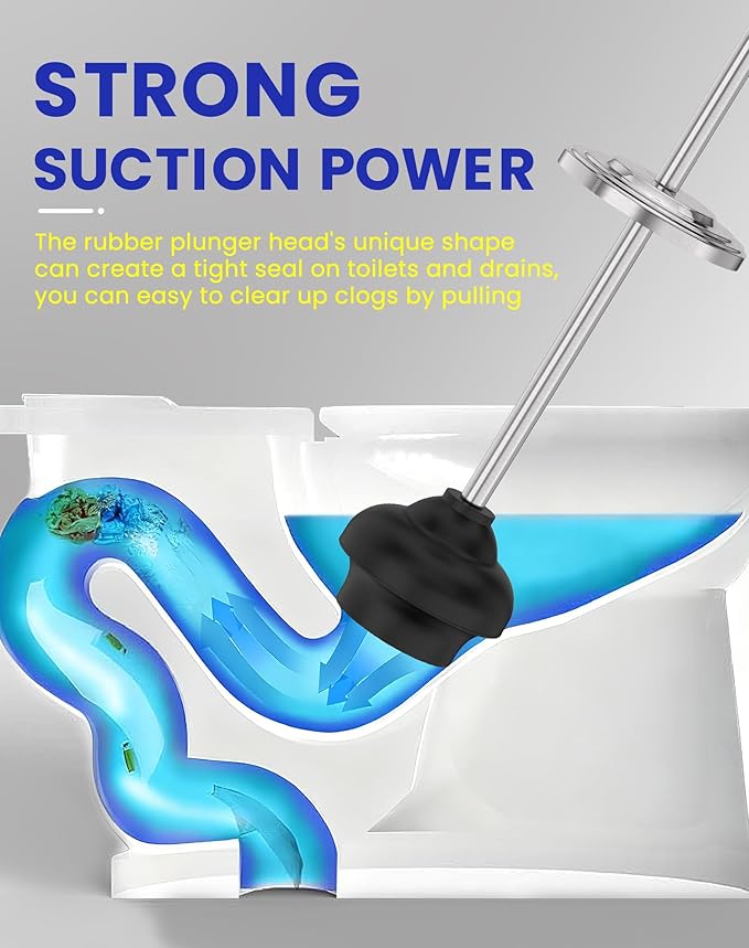 DOWRY Anti-Hand Off Toilet Plunger with Holder for BathroomPowerful Efficient Force Suction CupHeavy Duty Deep Cleaning Nickel