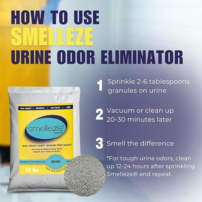 SMELLEZE Natural Urine Smell Remover Deodorizer: 50 lb. Granules Get Pee Stink Out