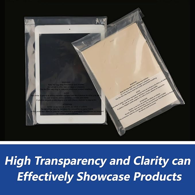 10 x 13 (1000 Count) - Clear Poly Bags with Suffocation Warning Self Seal for Packaging Shirts Clothing &amp FBA - Permanent Adhesive