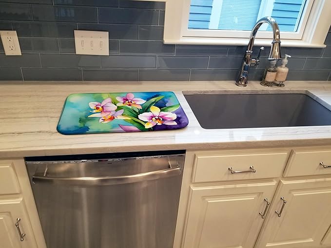 Caroline's Treasures DAC1562DDM Orchids in Watercolor Dish Drying Mat Absorbent Dish Drying Mat Pad for Kitchen Counter Dish Drainer Mat for Countertop 14 x 21 Multicolor