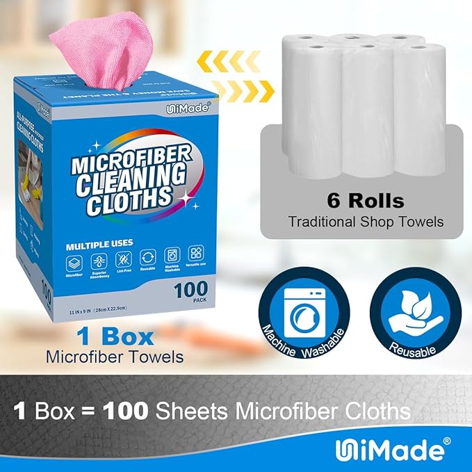 Microfiber Cleaning Cloth 100 Sheets Microfiber Towels for Cars Commercial Grade Shop Towel Washcloths Lint-Free Bulk Cleaning Rags for Mechanic Restaurant Garage Housekeeping 11x 9 Pink