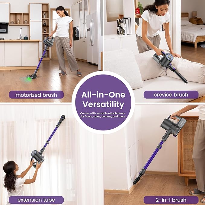 Cordless Vacuum Cleaner 40KPA/35Mins Green LED Light Lightweight Stick Vacuum Self-Standing Vacuum Cleaners for Home Handheld Vacuum for Pet Hair Carpet and Hard Floors U8