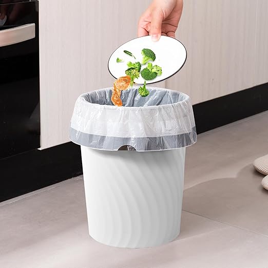 YGJT Small Trash Can 6 Pack 1.8 Gallons Bathroom Trash Can Slim Waste Basket Round Garbage Can Plastic Trash Bin for Kitchen Dorm Bedroom Office Living Room Study Compact Spaces(White)