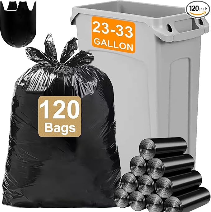 23-33 Gallon Heavy Duty Trash Bags 120 Count 1.2 MIL THICK with Twist Ties Compatible with Rubbermaid Brute &amp Winco 23-33 Gallon Slim Jim Trash Bags Tear-Resistant HEAVY DUTY