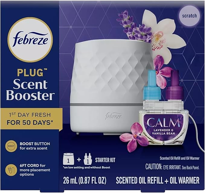 Febrez.e Plug Scent Booster Starter Kit (1) Booster and (1) 0.87 fl oz Refill (Lavender &amp Vanilla Bean)