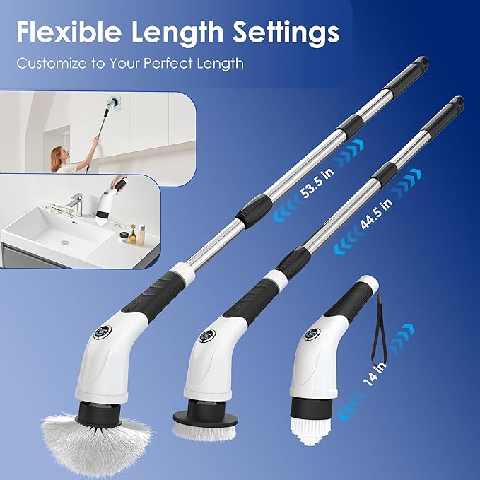 Cordless Electric Spin Scrubber IPX7 Waterproof Rechargeable Power Cleaning Brush with 4000mAh Battery 210min Runtime 7 Brush Heads 3 Adjustable Speeds for Shower Tub Tile Kitchen Floor