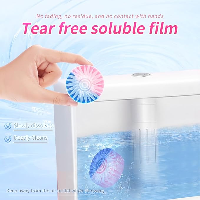 Automatic Toilet Bowl Cleaner Tablets 30-Pack Long-Lasting Toilet Tank Cleaner for Bathroom Blue Water Freshener Prevents Stains &amp Odor Safe for All Toilets (30 Blue and yellow)