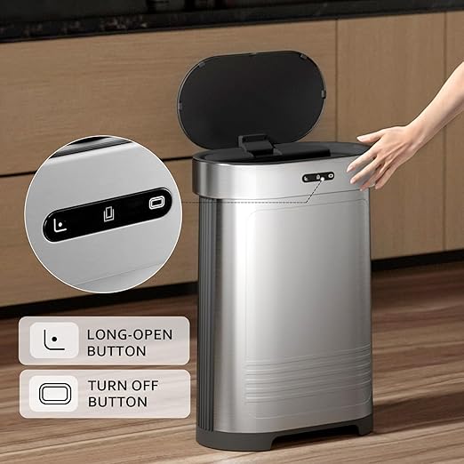 ELPHECO Stainless Steel Kitchen Trash Can 13 Gallon Motion Sensor Garbage Can Automatic Touch Free Detachable Waste Bin for Bedroom Home Office