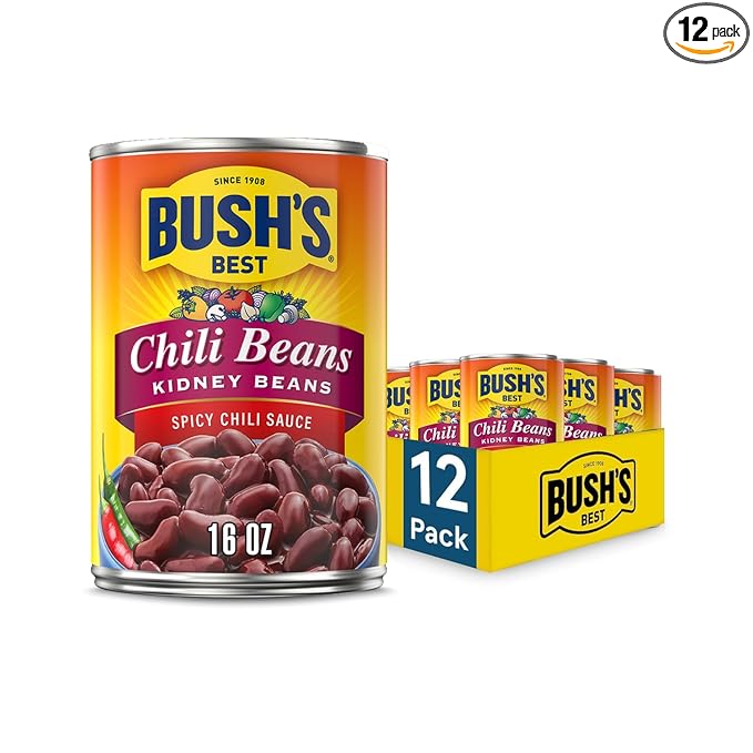 BUSH'S BEST 16 oz Canned Spicy Dark Red Chili Beans Source of Plant Based Protein and Fiber (Pack of 12)