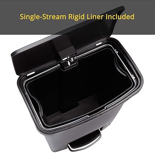 Rubbermaid Commercial Products Slim Jim Front Step-On Trash Can 4-Gallon Black Stainless Steel Hands-Free Garbage Can/Container for Home/Kitchen/Office/Restaurant