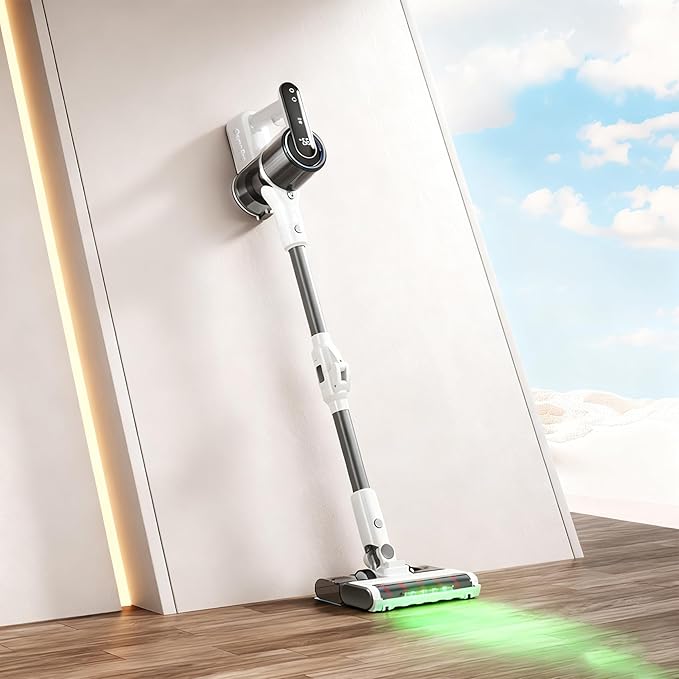 Vacuum Osmo Provacuum – 15000pa Powerful Suction 140° Wide-Green Light Dust Reveal Folding Vacuum Cleaner Anti-Tangle Roller LED Display Vacuum &amp Mop 2-in-1 Whole House Cleaning (White)