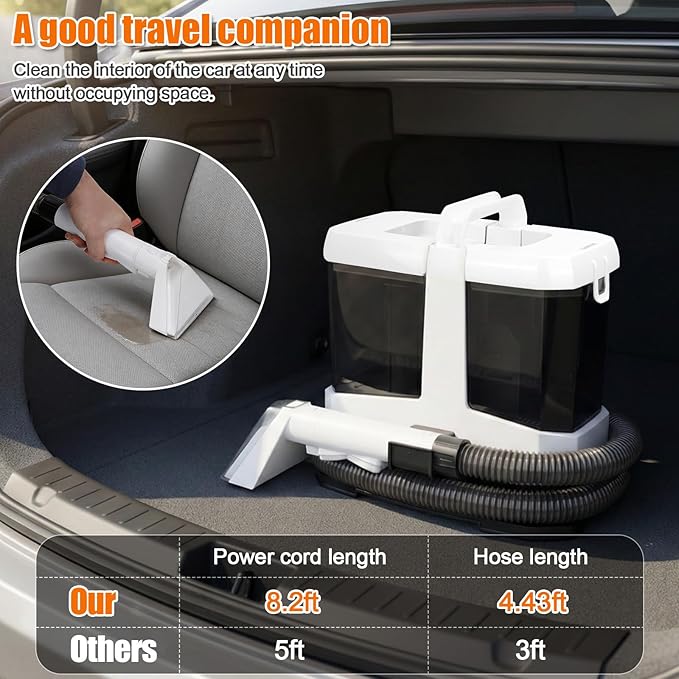 Portable Carpet &amp Upholstery Cleaner Machine 800W Brushless Motor 16KPa Powerful Suction Self-Cleaning with 3 Brush Heads Deep Cleaning Spot Shampooer for Pet Sofa Couch Car &amp Area Rugs