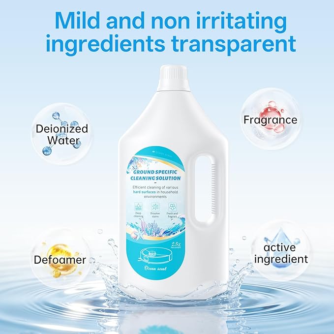 2.5L Floor Cleaning Solution Compatible with Roborock/Eufy/iRobot/Ecovacs/Dreame/Shark Fragrance Deodorization Deep Cleans for Multiple Hard Floors (2.5 Liter 【Fresh Ocean】)