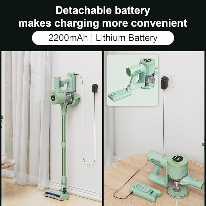 Cordless Vacuum Cleaner Handheld Stick2200mAh Rechargeable Battery 30KPa Lightweight Small Vac Electirc Broom 40Mins Runtime for Home Hard Floor Carpet Pet Hair Cleaning LED Screen