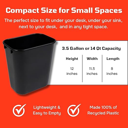 Rectangular 3.5 Gallon Commercial Office Trash or Recycling Wastebasket Deskside Under Sink or Under Desk Trash Bin for Office Bathroom or Kitchen (3 Pack 3.5 Gallon)