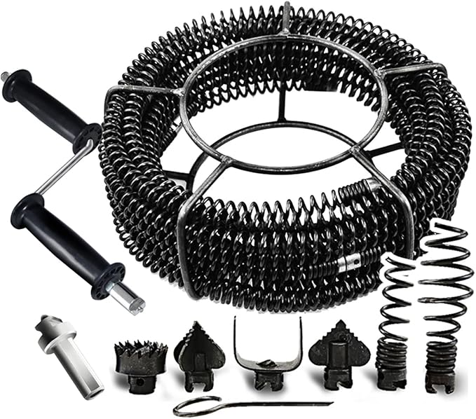 12M Household Drain Pipe Dredger Sewer Dredging Machine Extension Spring Set Compression Spring With Crank For 40-100MM Pipe