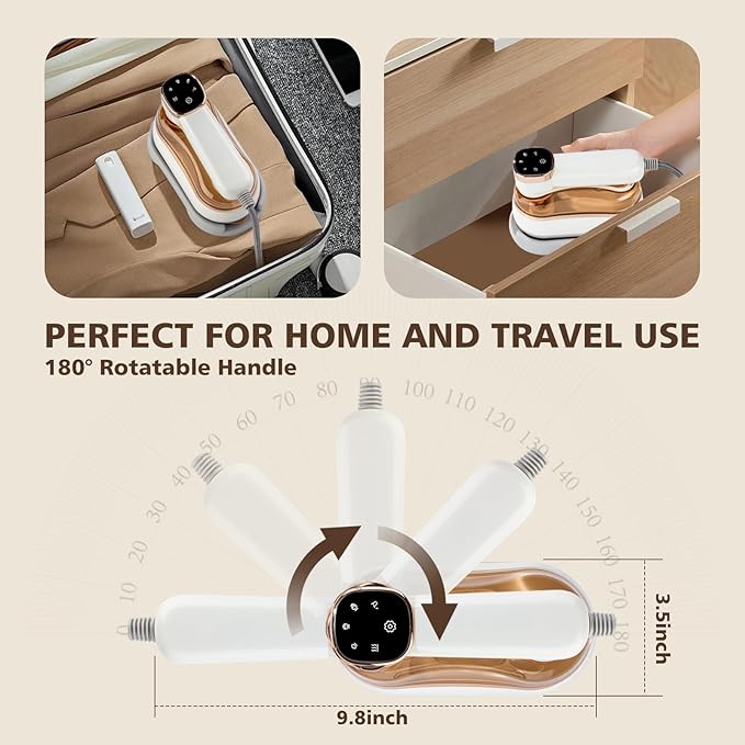 2 In 1 Portable Ironing Machine Handheld Clothing Steam Iron 180°Rotation LED Display Ironing Mode 1200W +15 Seconds Fast Heating 7-Hole Pressurized Steam 4-Speed Ironing (Off White)