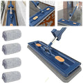 Large Flat Mop 360° Rotating with Dewatering Scraper Wet Dry Mop Extendable Long Cleaning Microfiber for Floors Corner Window 1pcs 12027(B- 4pcs Rag)