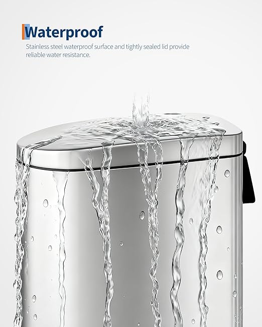 GarveeHome 2.6 Gallon Bathroom Trash Can Space-Saving Slim Stainless Steel Step-On Garbage Bin with Soft Close Lid Removable Inner Bucket for Bathroom &amp Bedroom Silver