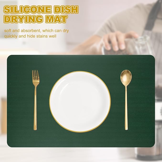 uxcell Dish Drying Mat for Kitchen Counter 31.5 x 19.6 Dish Drying Pad Dark Green