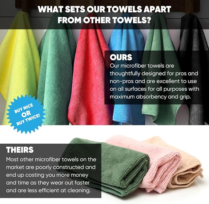 Microfiber Wholesale 16 x 16 All Purpose Towels - 50 Pack - Reusable Wash Cloths Dust Kitchen Car Shop Rags for Cleaning (Black)