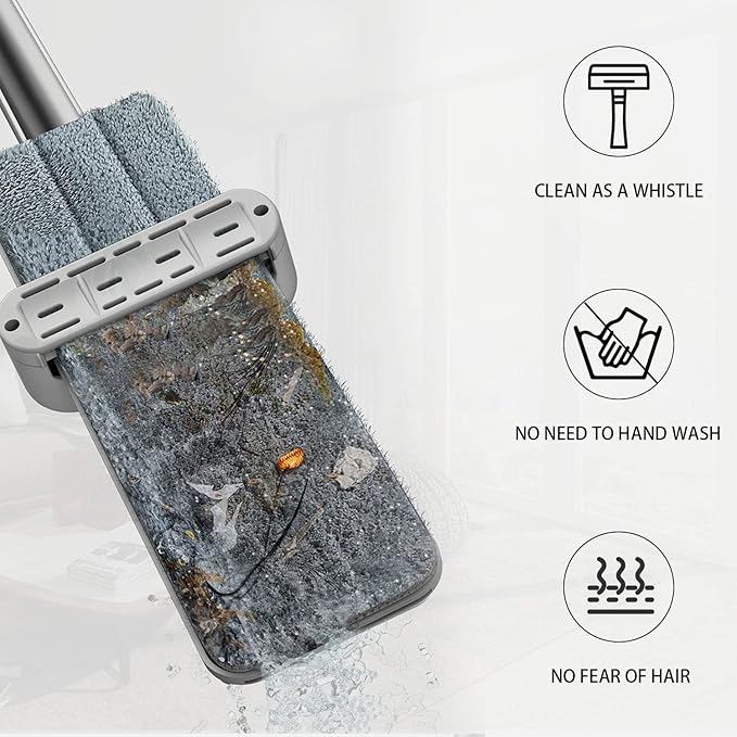 360 Hands-Free Self Wringing Floor Cleaning Mop Flat Mop - Microfiber with 6 x Washable Pads Hand Washing Free for Hardwood and Window White