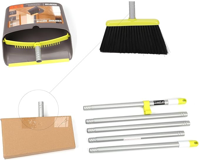TreeLen Broom and Dustpan Set TreeLen Broom with Dust Pan with Long Handle Combo Set for Office and Home Standing Upright Sweep Use with Lobby