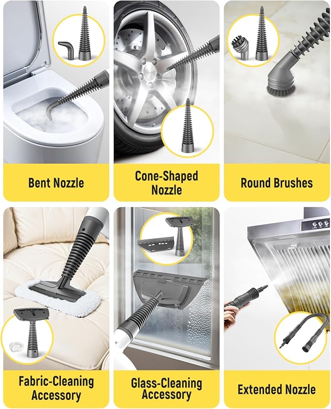 Handheld Steam Cleaner with Safety Lock 500mL Large Tank &amp 19PCS Accessories - Multi-Surface Deep Cleaning for Kitchen Bathroom Car Sofa - Removes Stubborn Grime Sanitizes Surfaces (White)